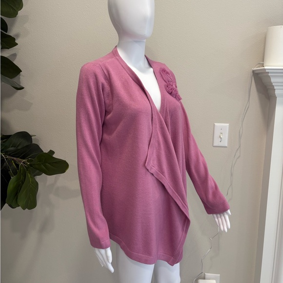 Mercer Street Studio Chiffon Rosette Waterfall Cardigan Sweater Size M Rose Pink - Picture 6 of 12